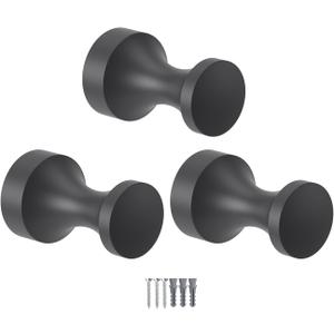 Epock Towel Hooks for Bathrooms Set of 3, Screw-in Stainless Steel Robe Coat Clothes Hook Bathroom & Kitchen Round Style Small Wall Hooks Rustproof -Matt Black (Base diameter=1.8cm/0.709")