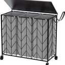 WOWLIVE Laundry Basket with Wheels, 142L Hamper 3 Section with Lid, Dirty Clothes Hamper with Removable Bags, Large Capacity Iron-Made Organizer Laundry Sorter for Dorm, Grey