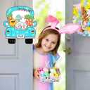 3 x Easter Door Decorations Happy Easter Bunny Tail Wooden Door Hanger Bunny Hanging Door Wall Welcome Truck Spring Holiday Door Decor Sign for Home Indoor Outdoor Easter Decor Supplies