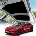 Sunshade Roof for Tesla Model 3 Highland 2024-2026 Accessories, Upgraded Carbon Steel Frame [No Sagging] Heat Insulation Glass Sunroof Cover, Dual Layer Cooling Fabric, 2PCS, Interior Black