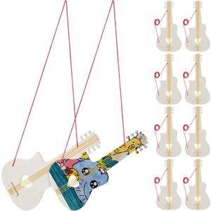 Toyvian Wooden Guitar Kids Craft: 10pcs Unfinished Mini Ukulele Toys with Hole Ropes, Electric Guitar Shaped Hanging Ornaments Musical Instrument Set for Children Ages 3-5 DIY Painting and Display