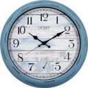 OCEST 16 Inch Indoor Outdoor Clock, Waterproof Large Wall Clock with Thermometer, Silent Non-Ticking Battery Operated Decor for Patio Pool Porch Garden GarageBlue