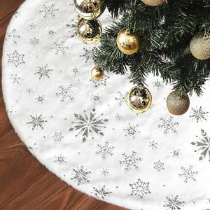 36 Inch Christmas Tree Skirt,White Snowflake Decor Soft Plush Faux Fur Jacquard Christmas Tree Skirts for Xmas Holiday Home Party Decorations Indoor