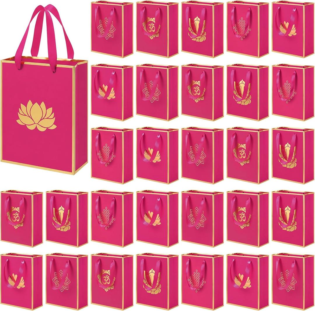 Sabary 30 Pcs Indian Return Paper Gift Bags for Wedding Bulk 9 x 7 Inches Hindu Religious Pooja Wedding Party Favor Bags with Handle Small Diwali Pouch for Indian Pooja Housewarming (Fuchsia), 1 Count