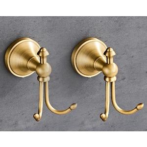 NSCMQSL Vintage Style Wall Mounted Towel Hooks Antique Brass Bathroom Robe Coat Hanger with Brushed Double Hooks,2PACK