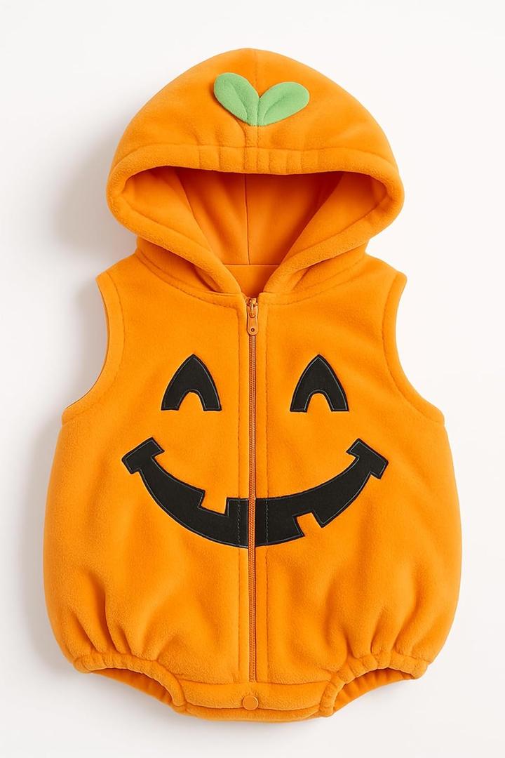 stylesilove Infant Toddler Halloween Baby Kids Fleece Pumpkin Costume Comfy Jumpsuit (80/6-12 Months)