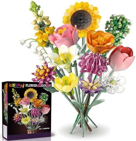 WISEPLAY Flower Bouquet Building Blocks Set for Adults – 1045 PCS Botanical Collection with Tulips, Sunflower & Lily | Creative Home Décor, Stress Relief Craft Kit | Unique for Women