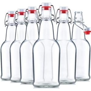 Swing Top Glass Bottles with Airtight Lids, Flip Top, for Carbonated Drinks, Kombucha Bottles, 2nd Fermentation, Water - 16 Ounces - 5 Pack