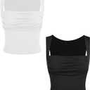 CIDER 2 Pack Women Tank Tops Set Ruched Square Neck Sleeveless Going Out Cute Crop Top Trendy (X-Small, Black & White)