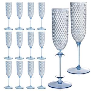 XUWAIDSGN 24 Pack Blue Detachable 2 piece Champagne Flutes 5.5 Oz Unbreakable Plastic Mimosa Disposable Champagne Glasses Drinking Cups Stemmed Reusable Toasting Glasses for Wedding