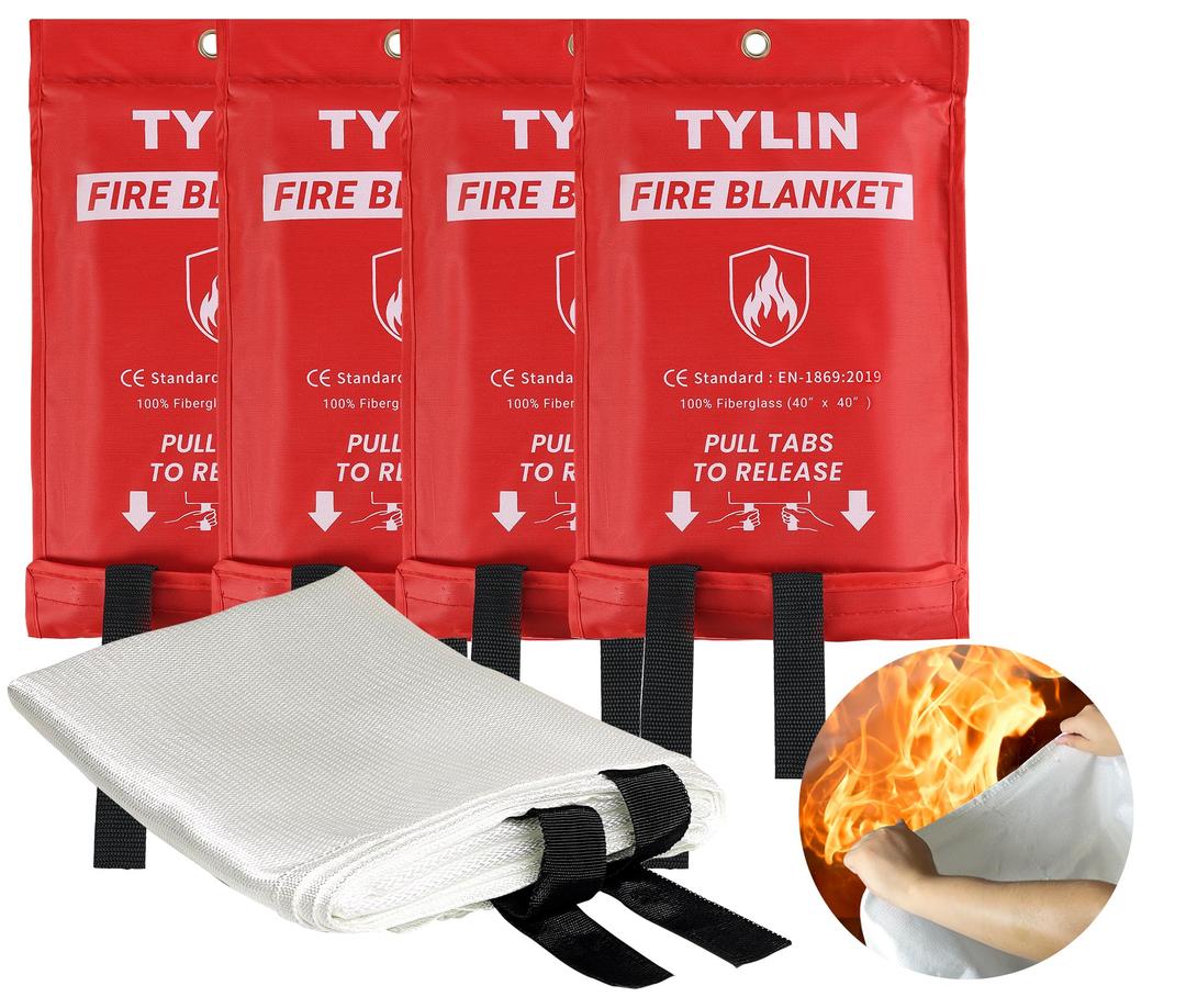 TYLIN Emergency Fire Blanket for Home & Kitchen 40” x 40” - 2 Pack, High Heat Resistant Fire Suppression Blankets for Home Safety, Kitchen, and Camping Fiberglass Welding (2)