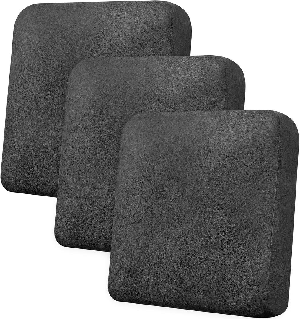 Couch Cushion Covers Leather-Look 3PC Stretch Sofa Seat Slipcover Sets for Living Room Individual Sofa Cushion Cover Couch Seat Protectors, Pet-Friendly, Non-Slip, Easy Fit - Dark Grey