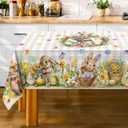 Easter Tablecloth 60 x 84 Inch Rectangle, Easter Bunny Table Cloth Buffalo Check Plaid Kitchen Table Cover for Dining Room Spring Oblong Tablecloth Indoor Decor