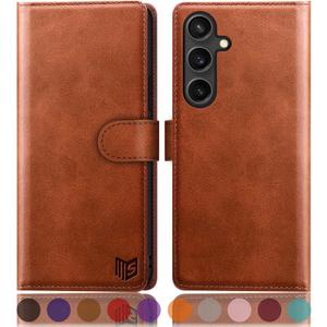 SUANPOT Compatible with Samsung Galaxy S25 Wallet case with RFID Blocking Credit Card Holder,Flip Book PU Leather Protective Cover Women Men for Samsung S25 Phone case Light Brown