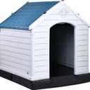 Elevon Plastic Dog House, Insulated Doghouse Puppy Shelter, Water Resistant Easy Assembly Sturdy Dog Kennel with Elevated Floor and Air Vents, Ventilate for Small to Large Sized Dogs (29-Inch, Blue)
