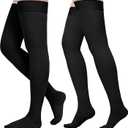 Compression Stockings for Women & Men, 2 Pairs 15-20mmHg Thigh High Compression Socks for Varicose Veins, Swelling, Pregnant L