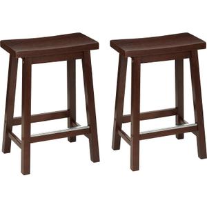 Amazon Basics Solid Wood Saddle-Seat Counter Height Bar Stools for Kitchen Island with Footrest, 24-Inch Height, Walnut, Set of 2