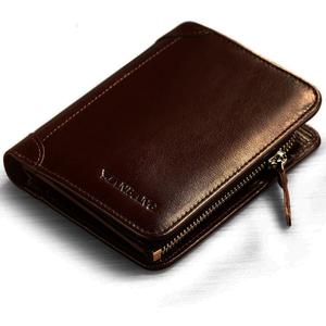 Men's Italian Genuine Cowhide Leather Extra Capacity RFID Bifold Wallet (4 Coffee with Zipper)
