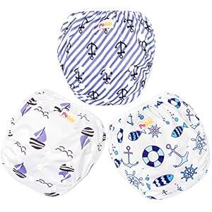 Pedobi Reusable Baby Swim Diapers, Adjustable Diaper Swim for Toddlers 9 Months - 3 Years Old, 3 Pack for Swimming Lessons ( Anchor, Small)