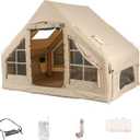 Inflatable Camping Tents with Hand Pump, Air Glamping Tents, Easy Setup Waterproof and Windproof Blow up Tent, 4 Seasons Oxford Cabin Tent with Mesh & Chimney Window. (10*6.9ft)