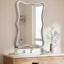 ULIKE White Wavy Mirror for Bathroom, 24"x36" Rustic Farmhouse Wood Mirror for Wall Decor, Modern Decorative Vanity Mirrors for Bedroom Living Room Entryway