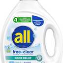All Laundry Detergent Liquid, Free Clear for Sensitive Skin, Odor Relief, Unscented and Hypoallergenic, 2X Concentrated, 90 Loads