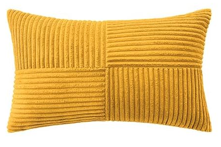 HWY 50 Mustard Yellow Corduroy Patchwork Throw Pillow Covers 12x20 Inch Rectangle,, Soft Cozy Textured Decorative Cushion Cases for Couch Sofa Bed Living Room, Boho Striped Home Decor Pack Of 1
