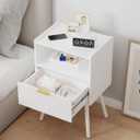 JOONEE White Nightstand,Modern Bedside Table with Storage Drawer and Open Wood Shelf, for Living Room, Bedroom and Small Spaces, Accent Night Stand with Solid Wood Legs, Easy Assembly,Classic White