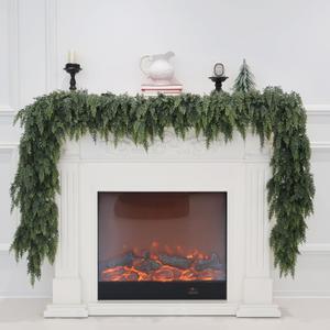 2Pcs Christmas Cedar Garland Artificial Real Touch Thickness Realistic Greenery Pine Garland for Mantle Fireplace Outdoor Indoor Christmas Decorations 6FT