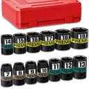 13-Piece 3/8" Drive Shallow Impact Socket Set, 7-19mm, Semi-Deep Sockets, CR-V, Socket Set for Automotive and Home, Metric, 6 Point Socket Set for Automotive and Home