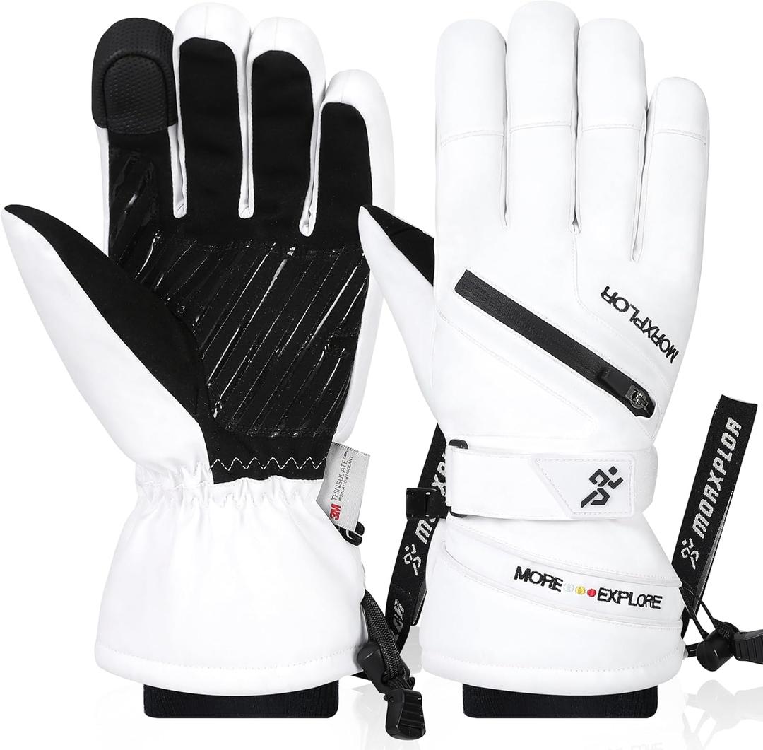 Winter Ski Snow Gloves Men Women,Waterproof Windproof Touchscreen Snowboard Gloves,3M Thinsulate Insulated Warm Winter Snowmobile Gloves (X-Small, White)