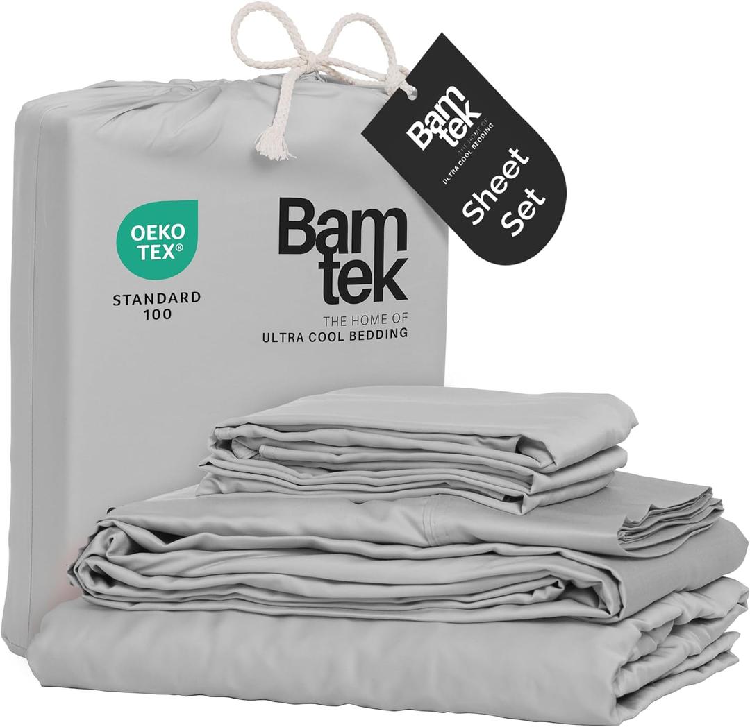 Viscose Bamboo Bed Sheets Full Sizes 4PC Set - Cooling Bedding for Hot Sleepers with Moisture Wicking Technology - Silky Soft 16 Inch Deep Pocket - Gray Mist 54"x75"