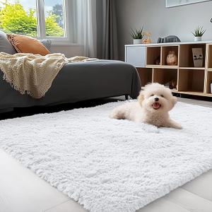 OLANLY 3x5 Machine Washable Small Bedside Rug, Soft Fluffy Shaggy Rugs for Living Room, Bedroom, Indoor Floor Carpet for Kids Girls and Boys, Preppy Dorms, Nursery, Home Decor Aesthetic, White
