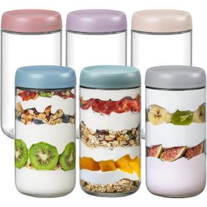 NETANY 6-pack 24oz Glass jars with Airtight Lids, Overnight Oats Containers with Lids, Wide mouth Mason Salad jars, Glass Food Storage Containers for Snacks Yogurt Spice Sugar