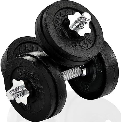 Yes4All Adjustable Dumbbell Set with Weight Plates/Connector - Exercise & Workout Equipment - 55lbs