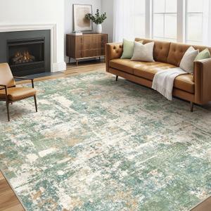 LOONGRUG 5x7 Area Rugs Living Room: Washable Large Abstract Soft Green Rug Stain Resistant Indoor Floor Non-Slip Accent Carpet for Men Modern Home Enthusiasts Aged 25-45 - Bedroom Office Playroom