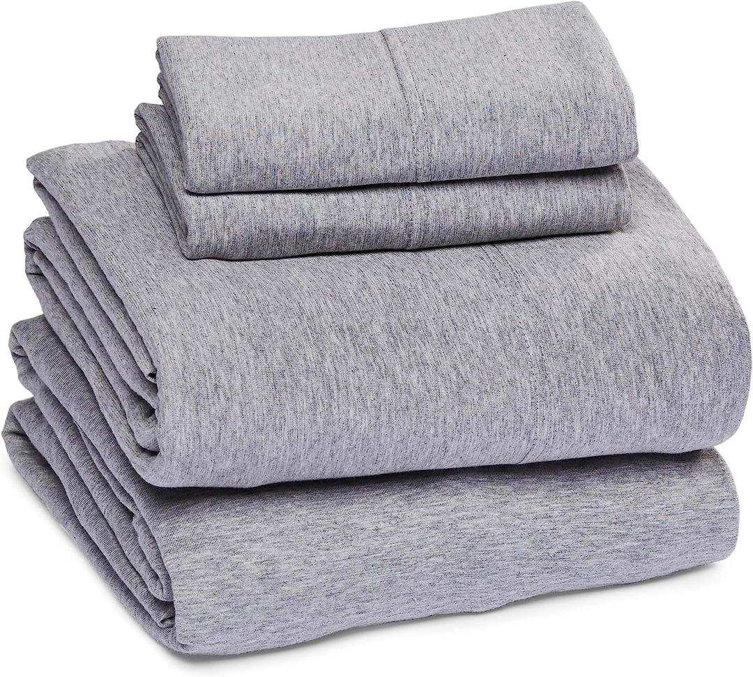 Sleepdown Jersey Knit Twin XL Sheets T-Shirt Heather Cotton Blend Super Soft Breathable Jersey Sheets Stretchy All Season Bedding Sheets & Pillowcases, Extra Deep Pocket Sheets (Heather Grey)