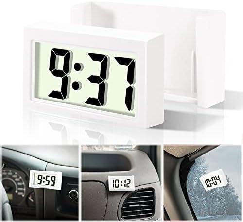 Betus Car Dashboard Digital Clock - Vehicle Adhesive Clock with Jumbo LCD Time & Day Display - Mini Automotive Stick On Watch for Car Truck Dashboard & Air Vent (White)