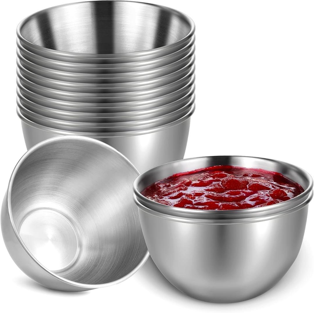 12 Pack 3.4inch Stainless Steel Sauce Dishes, Mini Individual Round Sauce Bowl, Sushi Dipping Bowl, Ingredient Bowls for Prep, Silver
