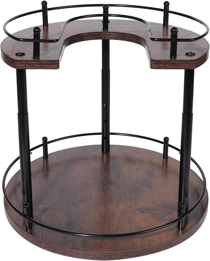 2-Tier Lazy Susan Spice Rack Organizer, Height Adjustable Rotating Turntable for Cabinet, Kitchen Countertop & Pantry, 12 Inch Wooden Spice Storage Rack, Compact & Versatile Design, Rustic Brown