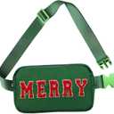 Christmas Fanny Pack, Merry Letter Belt Bag, Green Christmas Purse Crossbody Bag Nylon Adjustable Strap, Christmas Gifts For Girls Boys Women Men