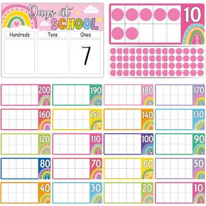 Colorful Number of The Day Posters First Day of School Countdown Poster Back to School Countdown Bulletin Board Decor Rainbow Place Value Chart for Classroom (Hundreds Tens Ones) Counting Pocket Chart