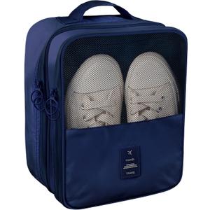 Travel Shoe Bag Waterproof Shoe Organizer Bag Holds 3 Pair of Shoes Shoe Packing Cube for Suitcase Travel and Daily Use Storage Pouch with Handle (Navy Blue)