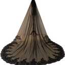 Hazhlko Women's 118" 1 Tier Cathedral Length long Lace Sequins Wedding Bridal Veil with Metal Comb