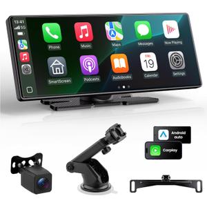 Carplay Screen for Car, 10.26'' Upgrade Wireless CarPlay & Android Auto Car Play Screen with 60PFS,1080P Backup Camera (with a Camera Bracket), GPS Navigation, Voice Control for All Vehicles