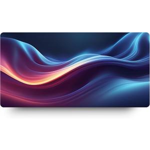 Abstract Wave Large Desk Mat Series (23.6x11.8) Large Mouse Pad & Laptop Pad, Smooth Surface, 3 mm Thick, Anti-Fray Stitched Edges, Non-Slip Rubber Base (Aurora Blue Wave)