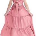 Girls Summer Dresses Tween Tie Back Ruffle Sleeve Kids Swing Flowy Casual Beach Maxi Dress, 7-8Y
