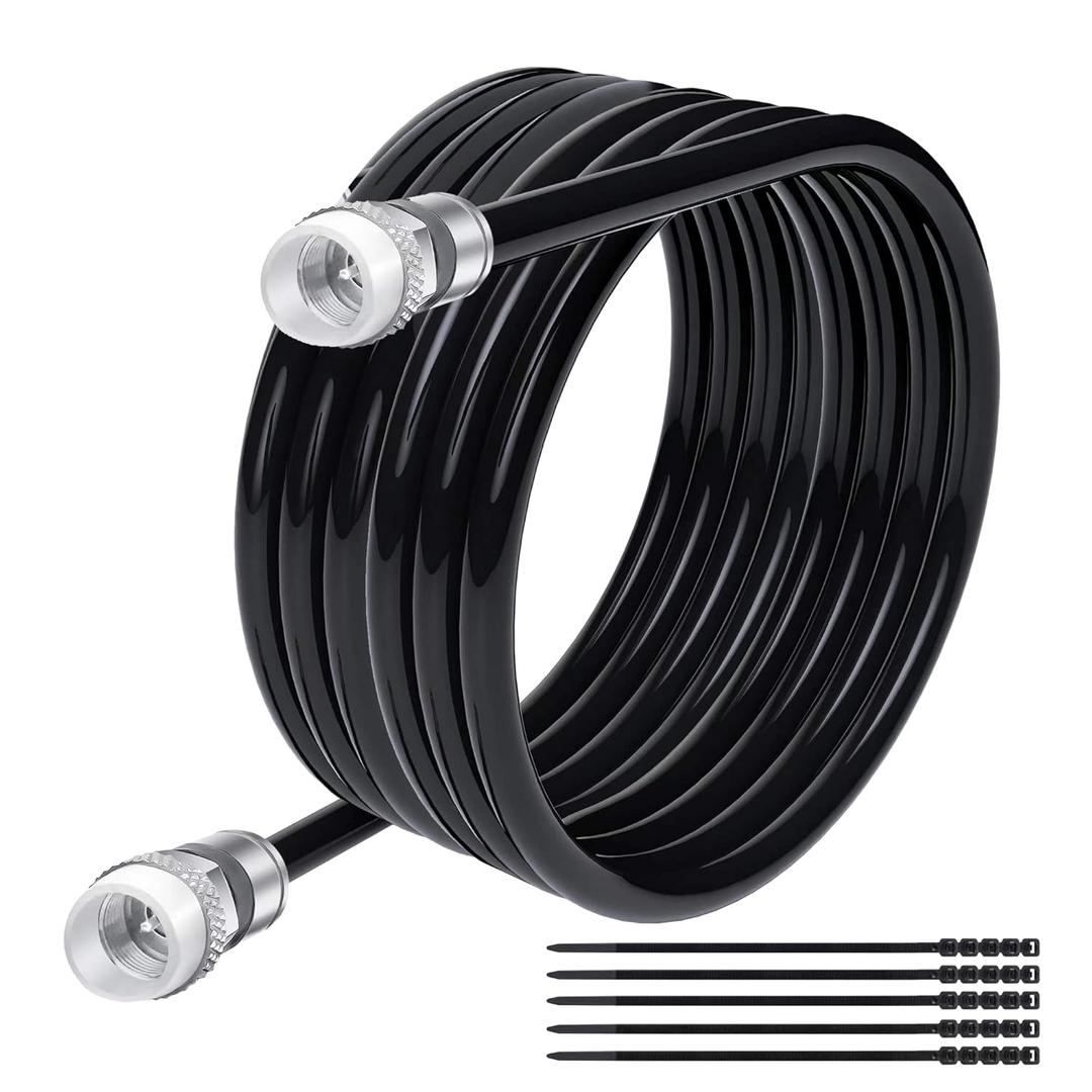 Elecan RG6 Coaxial Cable - 150 Feet Indoor/Outdoor Direct Burial Coax, Quad Shielded Waterproof In-Wall with Rubber Boot, Digital TV Aerial Broadband Internet Satellite +25 Ties (150FT)