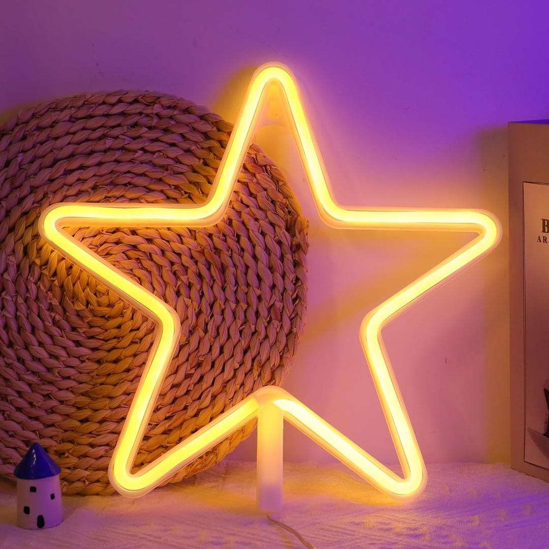 ENUOLI LED Neon Sign Star Neon Lights Warm White Neon Wall Light Star Night Light LED Lights Wall Decoration Art for Girls Bedroom Living Room Christmas Party as Kids Gift