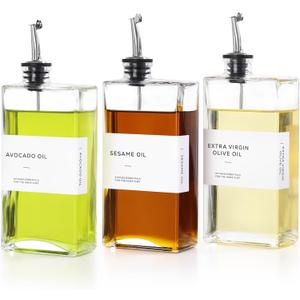 Olive Oil Dispenser Bottle for Kitchen, 3 Pack Glass Oil and Vinegar Dispenser Set, Elegant Book Design, Durable, Leak-Proof, Easy-Pour Spouts, Perfect for Kitchen, Dining Table (17oz)